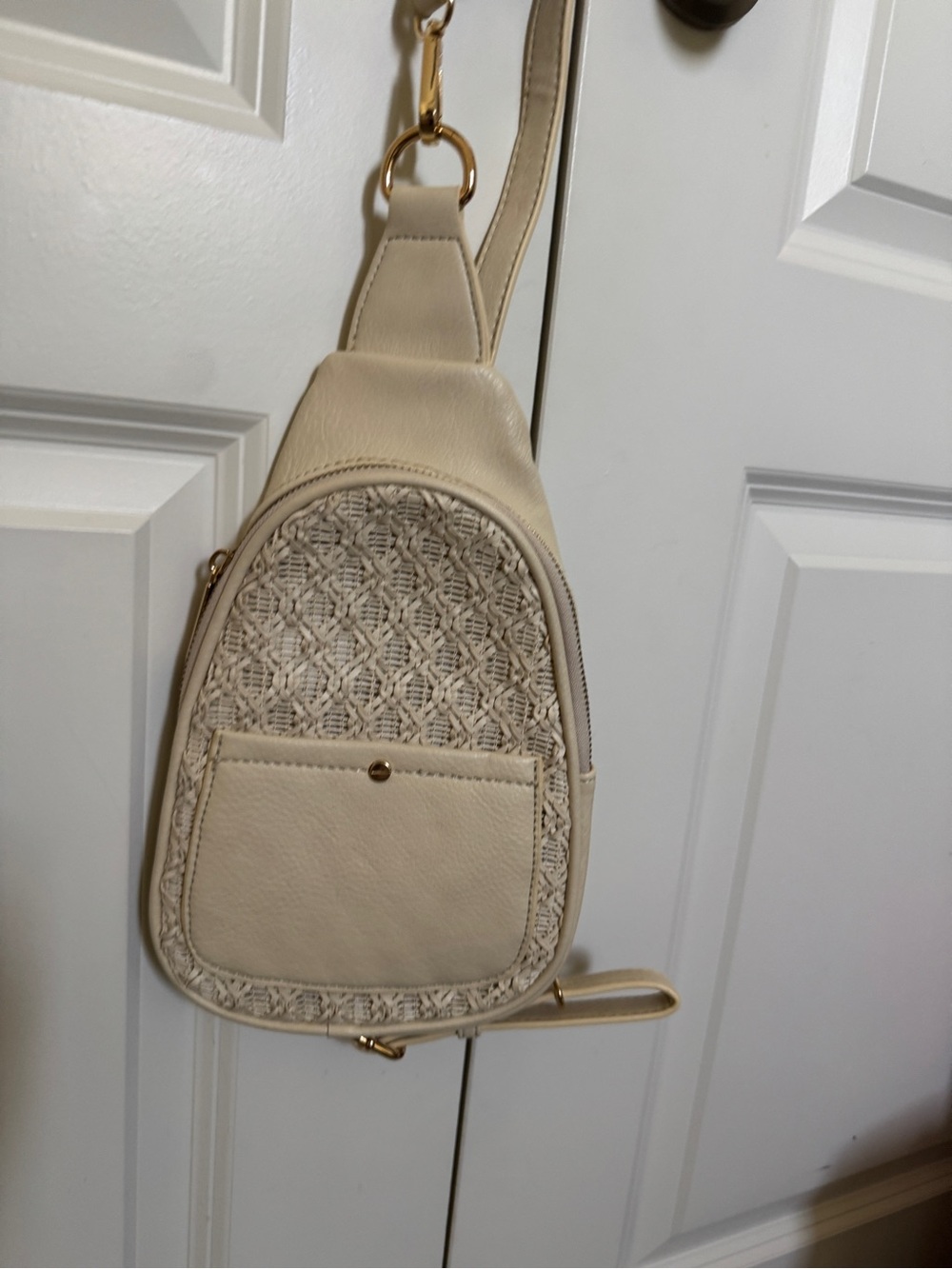 Anthropologie Cream mini backpack/ Sling Bag with Gold Hardware